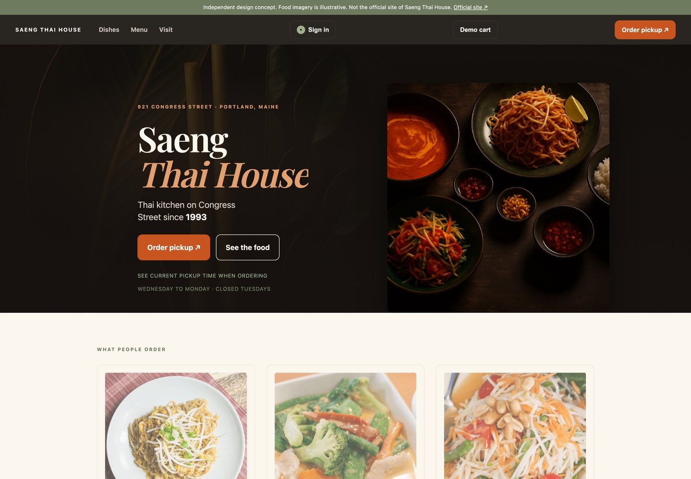 Restaurant menu and pickup