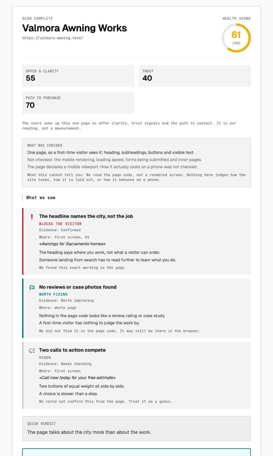 An example of the result. The site in it is made up, the layout is the real one.