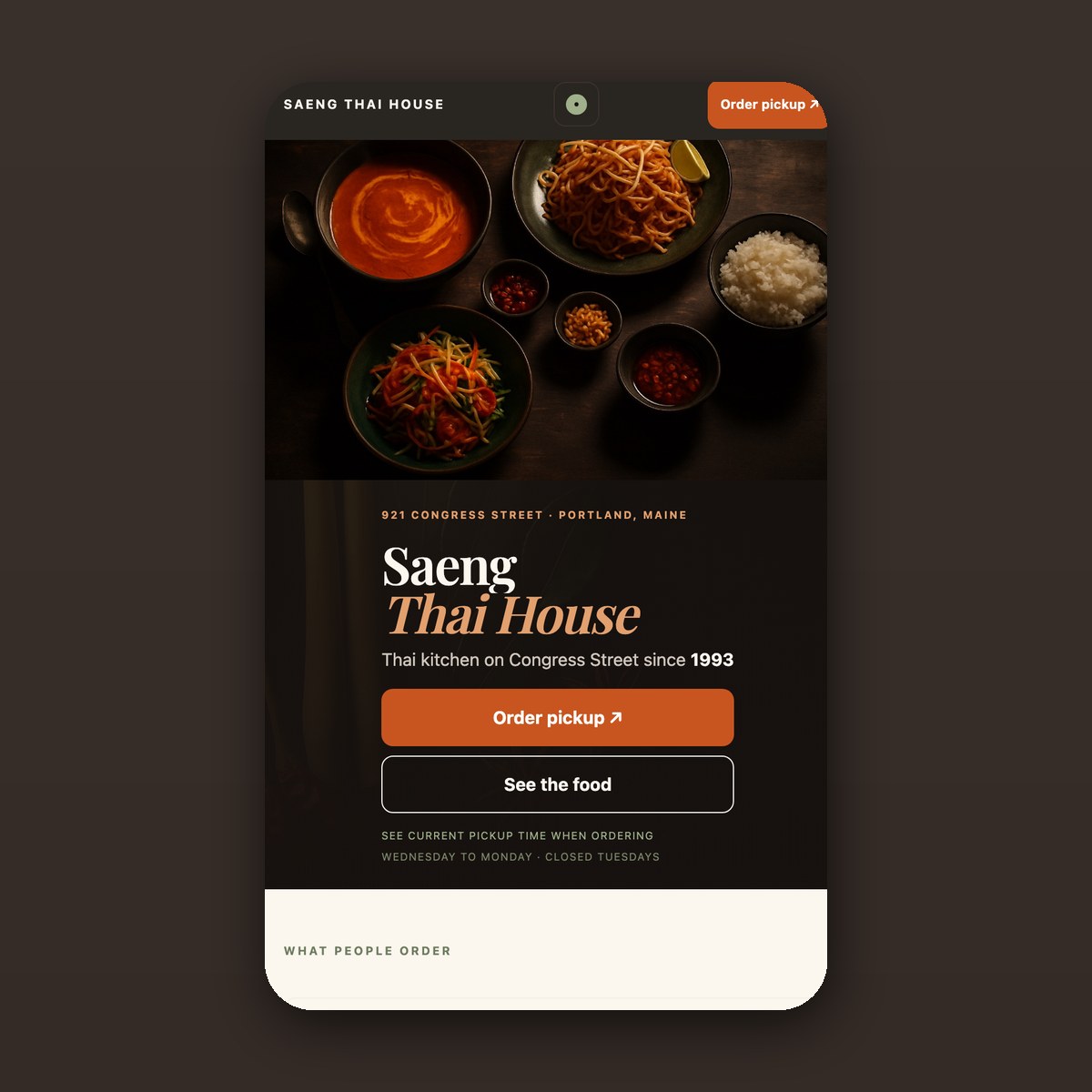 Restaurant menu and pickup